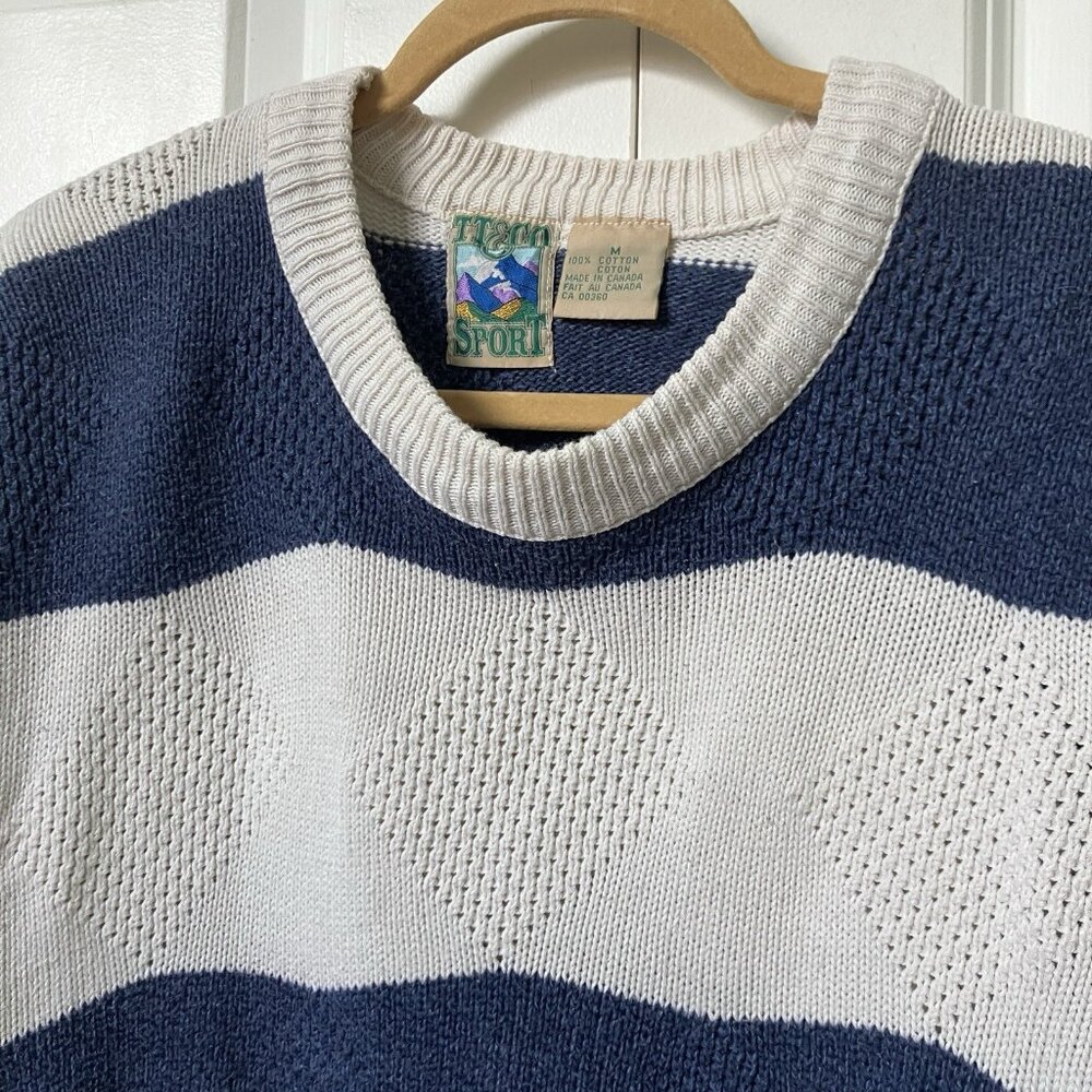 Vintage TT&Co Sport Sweater Womens M‎ Coastal Striped Grandpa Pullover - Picture 3 of 11